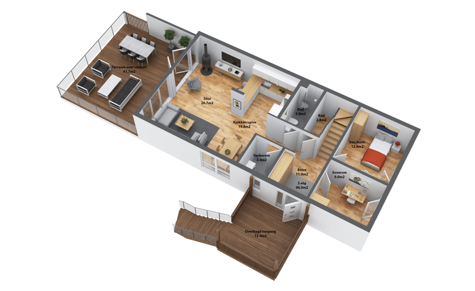 3D-plantegning fra Melkevegen
