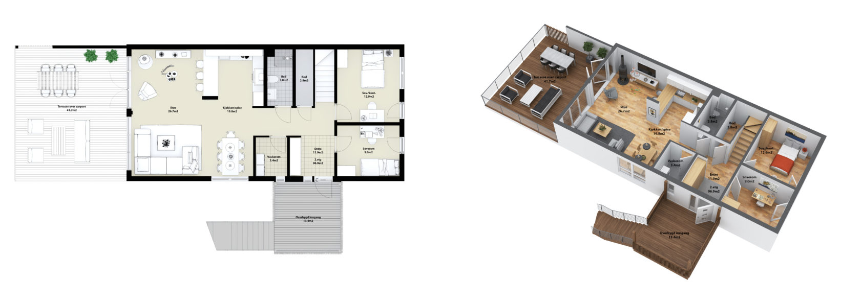 3D-plantegning og 2D-plantegning